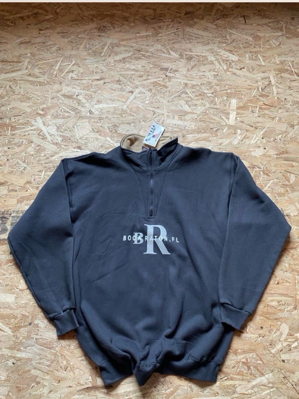Hanes Vintage Black Quarter-Zip Pullover with Tan Collar Accent